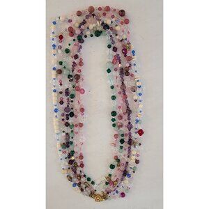 Vintage Statement 6 Strand Crystal & Gemstone Necklace 312g  29"